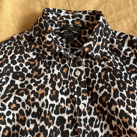 Perfect JCREW Léopard linen shirt Sz XS / linen blend - Picture 3 of 8